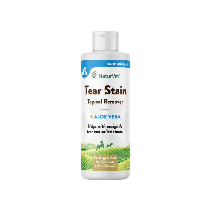 NaturVet Tear Stain Topical Remover Plus Aloe Vera for Dogs & Cats Front of Bottle