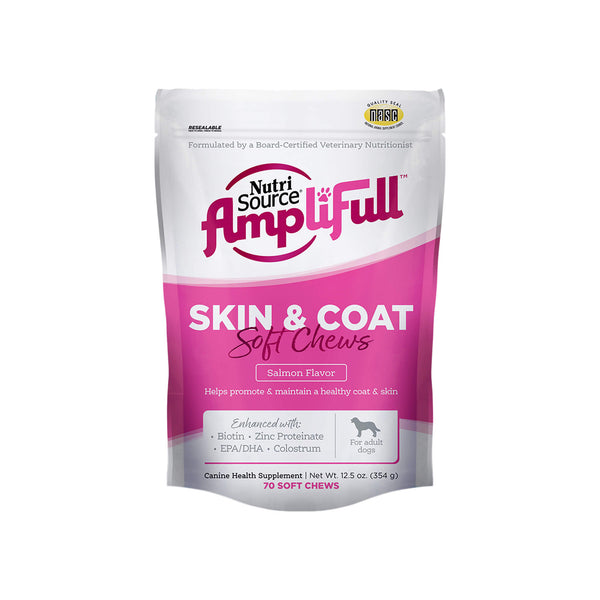 NutriSource Amplifull Skin & Coat Soft Chews for Dogs Front of Bag