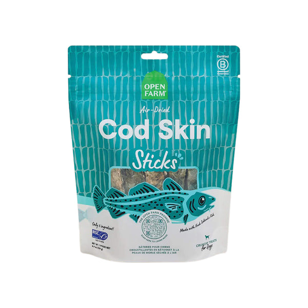 Open Farm Air Dried Cod Skins Sticks Crunchy Dog Treats Front