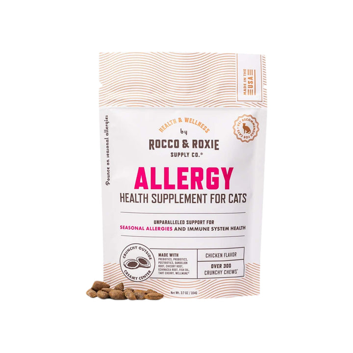 Rocco & Roxie Allergy Health Supplement Crunchy Chews for Cats Front of Package