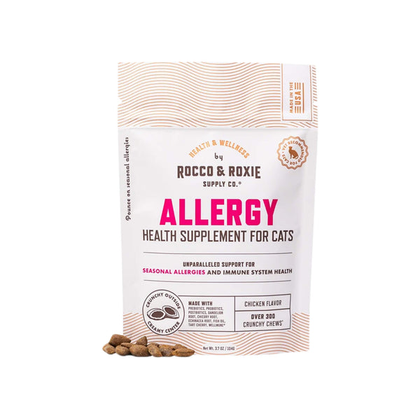 Rocco & Roxie Allergy Health Supplement Crunchy Chews for Cats Front of Package