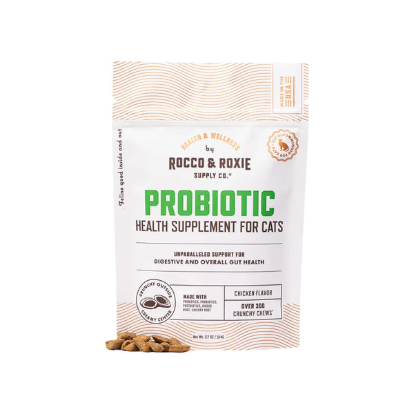 Rocco & Roxie Probiotic Health Supplement Crunchy Chews for Cats Front of Package