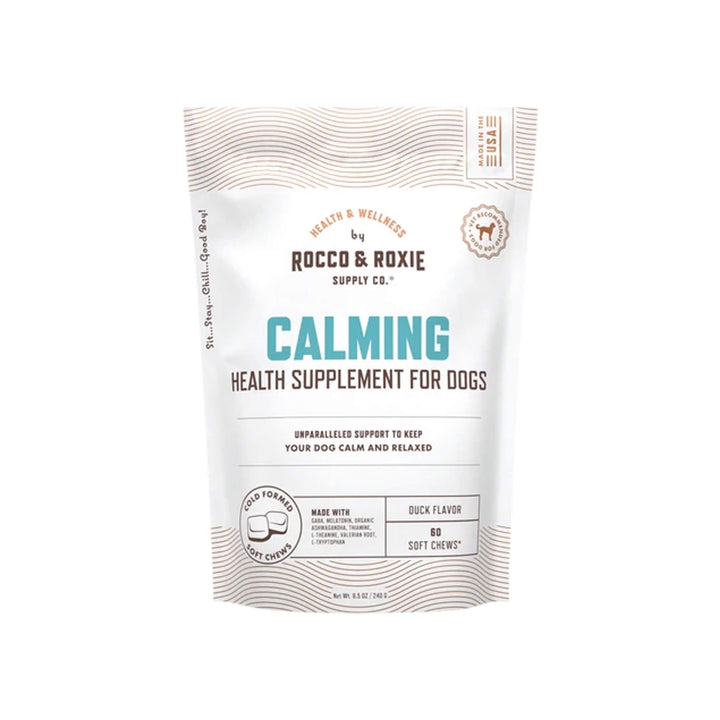 Rocco & Roxie Calming Health Supplement Soft Chews for Dogs Front of Package