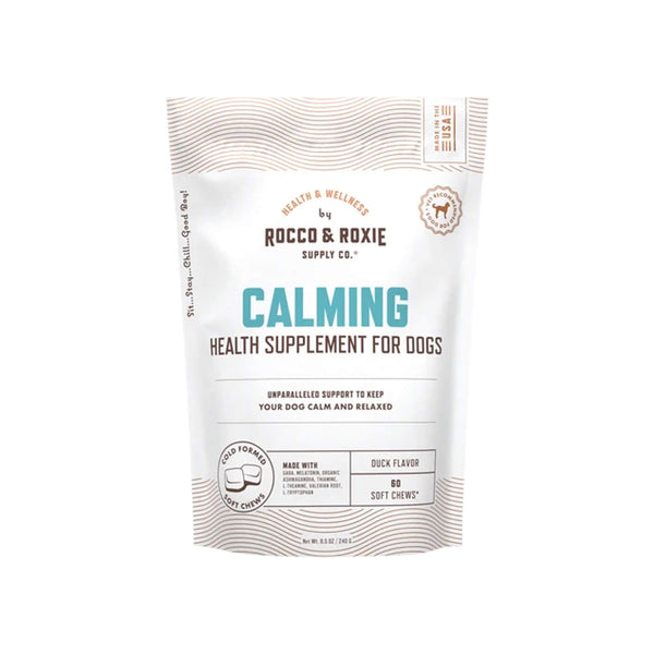 Rocco & Roxie Calming Health Supplement Soft Chews for Dogs Front of Package