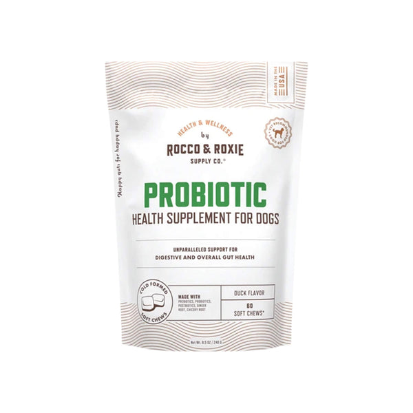 Rocco & Roxie Probiotic Health Supplement Soft Chew for Dogs Front of Package