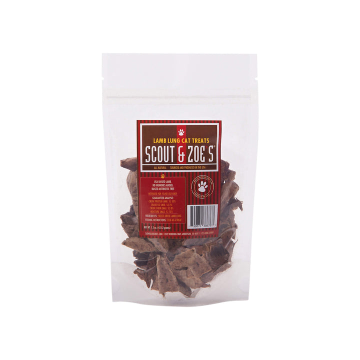 Scout & Zoe's Freeze Dried Lamb Lung Cat Treats Front of Package