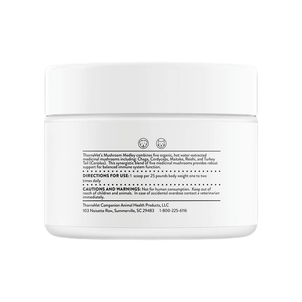 ThorneVet Mushroom Medley Dog & Cat Supplement Bottle Side Left