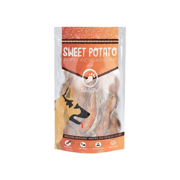 Tickled Pet Sweet Potato Chew Strips Dog Treats Front of Bag