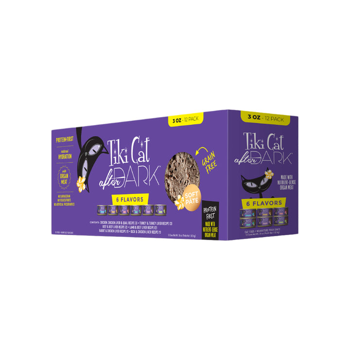Tiki Cat After Dark Grain Free Pate Wet Cat Food Variety Pack 3 oz Front of Case