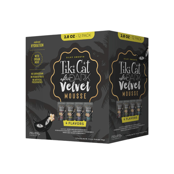Tiki Cat After Dark Velvet Mousse Wet Cat Food Pouches Front of Case