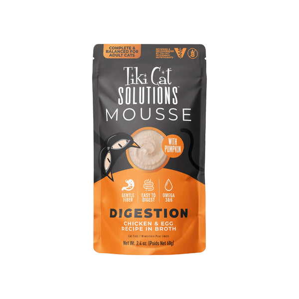 Tiki Cat Solutions Mousse Digestion Support Wet Cat Food Front of Pouch