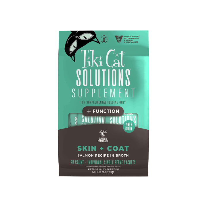 Tiki Cat Solutions Supplement Skin & Coat Support Sachets for Cats Front of Package