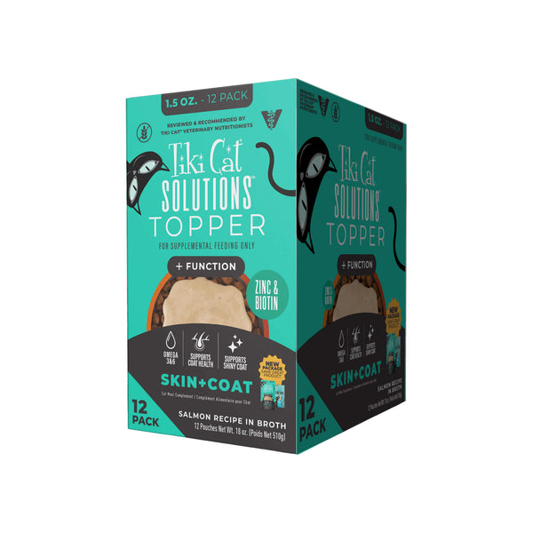 Tiki Cat Solutions Mousse Skin & Coat Support Cat Food Topper Front of Case