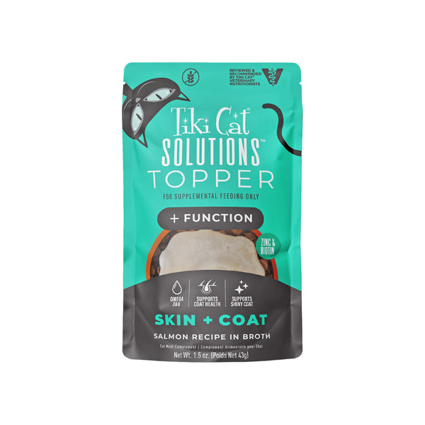 Tiki Cat Solutions Mousse Skin & Coat Support Cat Food Topper Front of Pouch