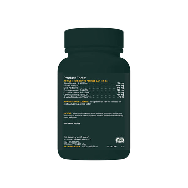 VetriScience OMEGA Healthy Skin for Dogs & Cats Left Side of Bottle