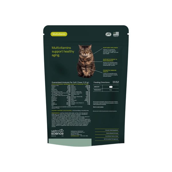 VetriScience Senior Cat 27+ Active Health Soft Chews Back of Package