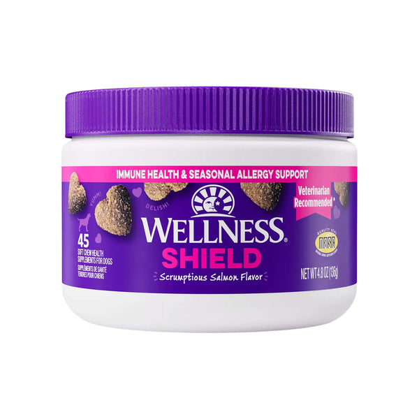 Wellness Shield Immune Health & Seasonal Allergy Support Soft Chews for Dogs Front of Bottle