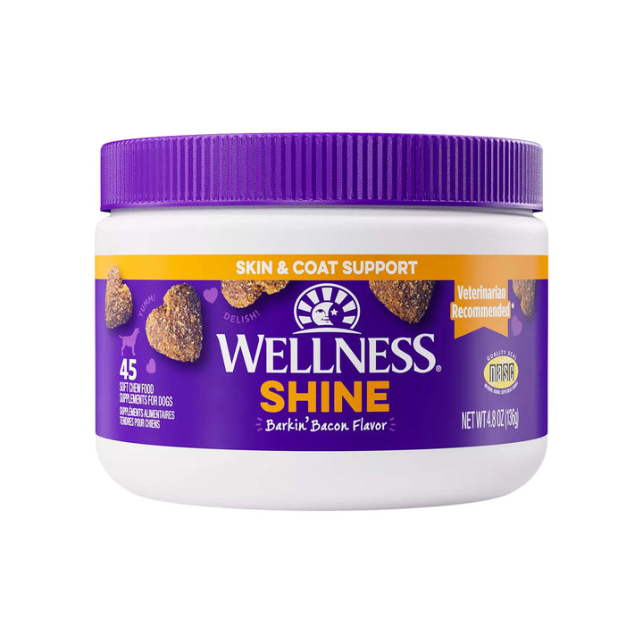 Wellness Shine Skin & Coat Support Soft Chews for Dogs Front of Bottle