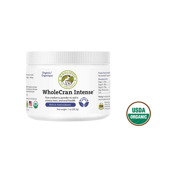 Wholistic Pet Organics WholeCran Intense Pure Cranberry Powder for Dogs & Cats Front of Bottle