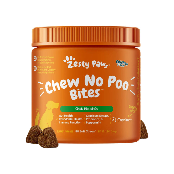 Zesty Paws Chew No Poo Bites for Dogs Front of Package