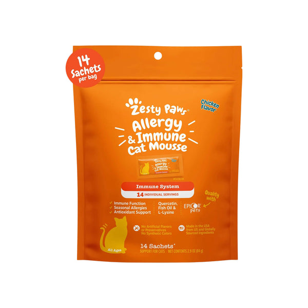 Zesty Paws Allergy & Immune Support Cat Mousse Supplement Front of Package