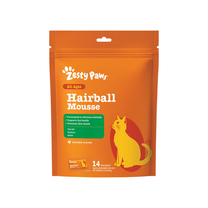 Zesty Paws Hairball Cat Mousse Gut Health Supplement Front of Package