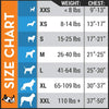 XS - 8-14 lbs, S - 15-25 lbs, M - 26-40 lbs, L - 41-64 lbs, XL - 65-110 lbs