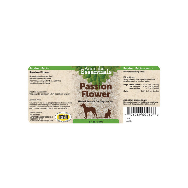 Animal Essentials Passion Flower Herbal Extract Liquid for Dogs & Cats Only Natural Pet