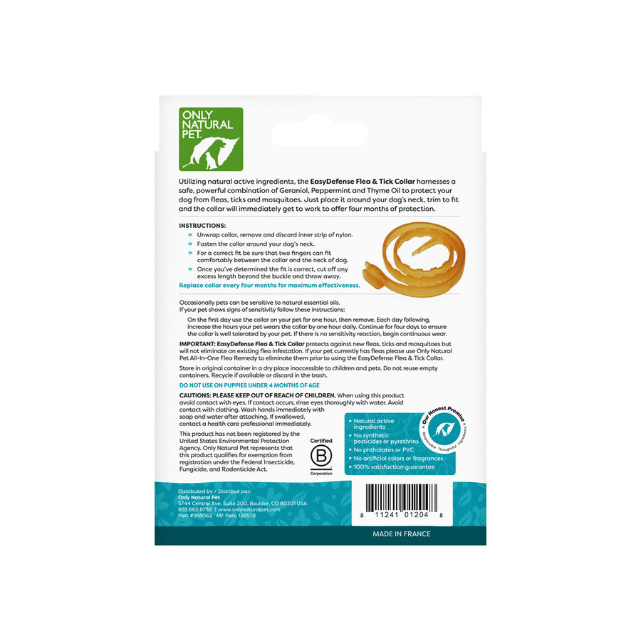 Only Natural Pet EasyDefense NonToxic Flea & Tick Collar for Dogs