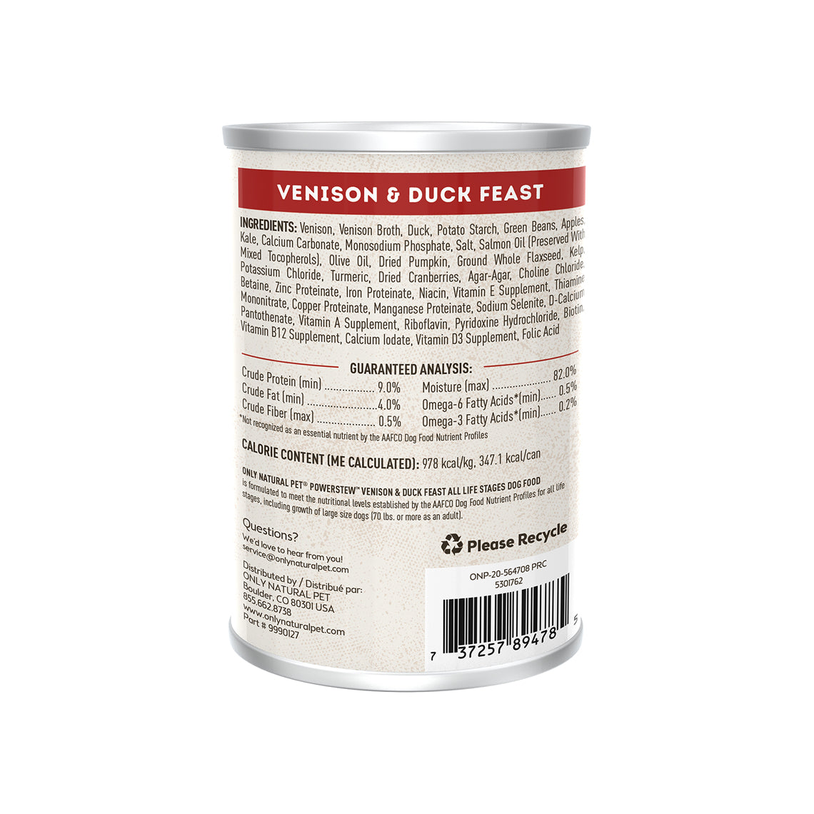 PowerStew Venison Duck Feast Single Can Wet Dog Food Only Natural Pet